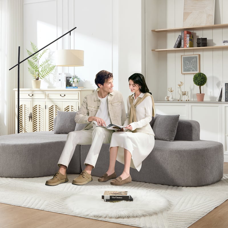 L-Shape Boneless Couch for Living Room, Curved Sectional Sofa Memory Foam Floor Sofa with 5 Pillows