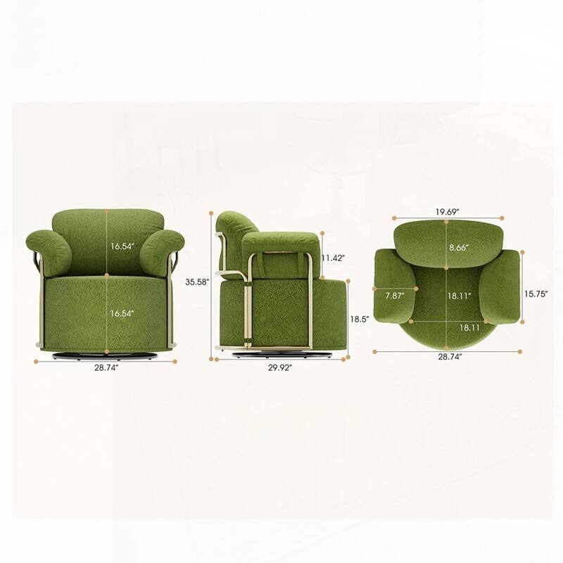 360 Degree Barrel Swivel Fluffy Fabric Lounge Wide Upholstered Reading Chair with Gold Metal Legs