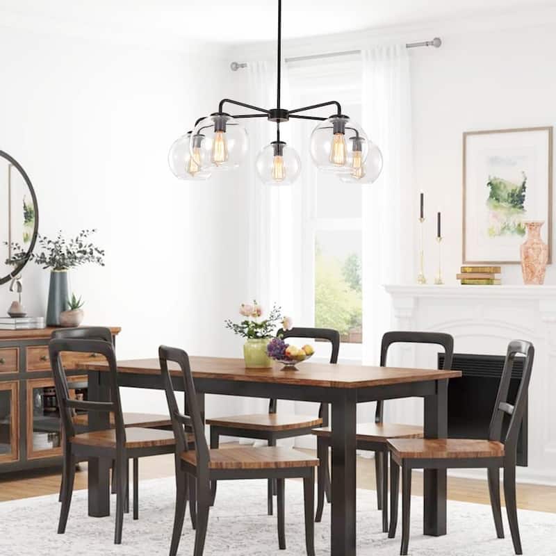Mid-century 5-Light Glass Globe Bubble Round Chandelier - 35in Wide