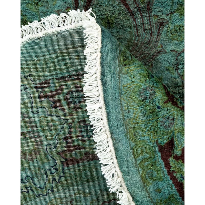 Overton Hand Knotted Wool Vintage Inspired Modern Contemporary Overdyed Blue Round Area Rug - 4' 1" x 4' 1"