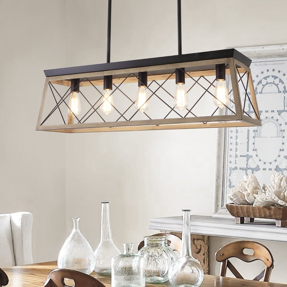Rustic 5-Light Metal Rectangle Island Pendant Chandelier