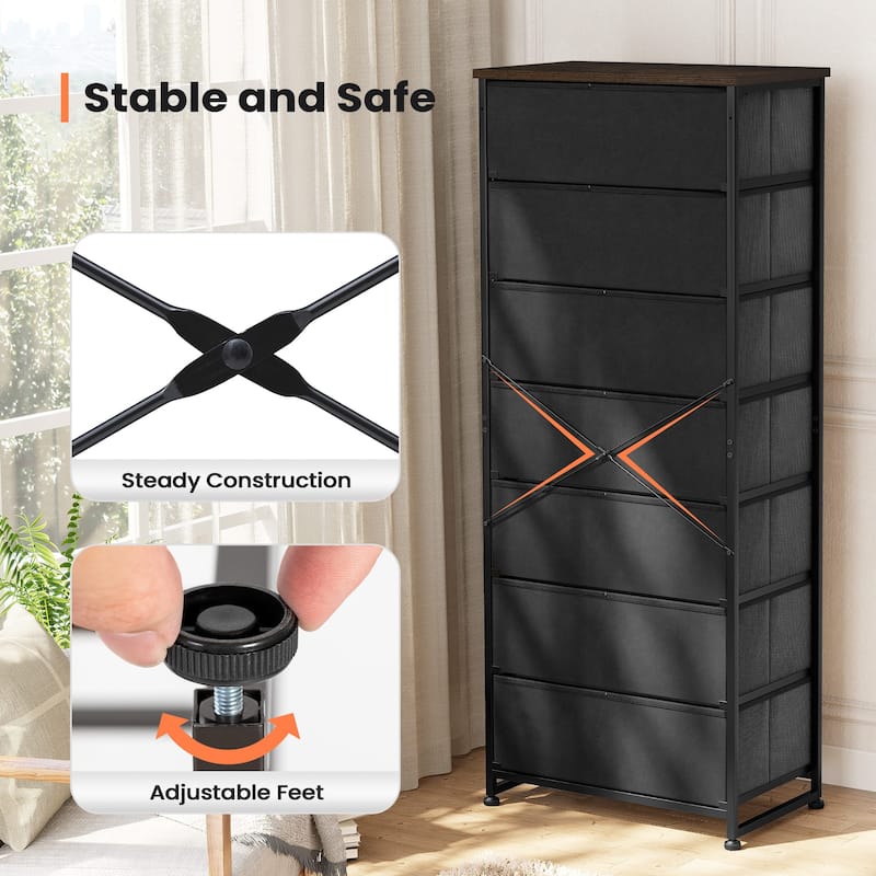 7 Drawers Chest Furniture Storage Tower Organizer Unit for Bedroom