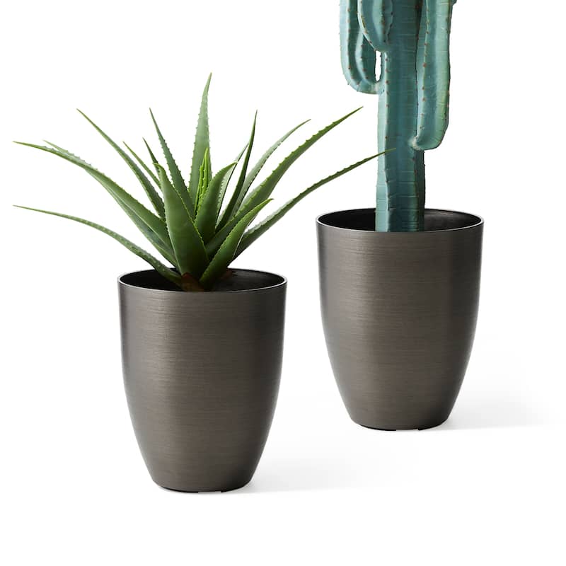 Glitzhome 16.75"H Set of 2 Oversized Eco-Friendly PE/Resin Faux Ceramic Tall Plastic Planter Porch Pot
