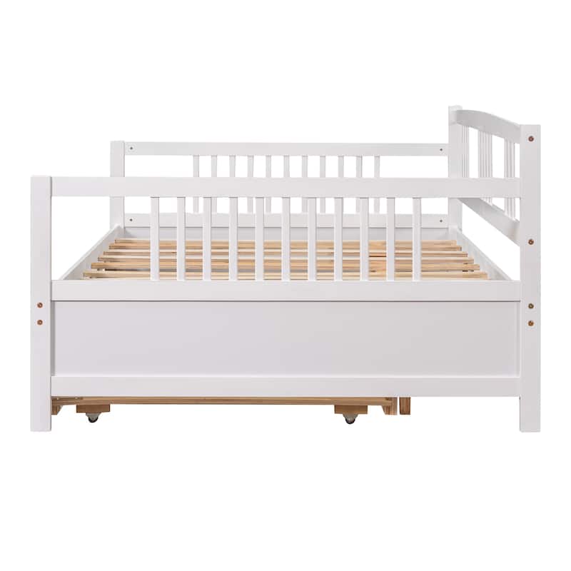 Pine Wood Daybed Frame with Twin Size Trundle, Headboard and Footboard