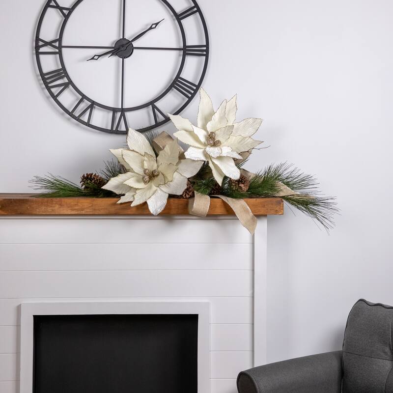 33" Cream and Champagne Gold Poinsettia Large Christmas Pick