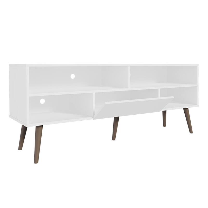 Madesa TV Stand with 1 Door, 4 Shelves and Ladder Shelf - White