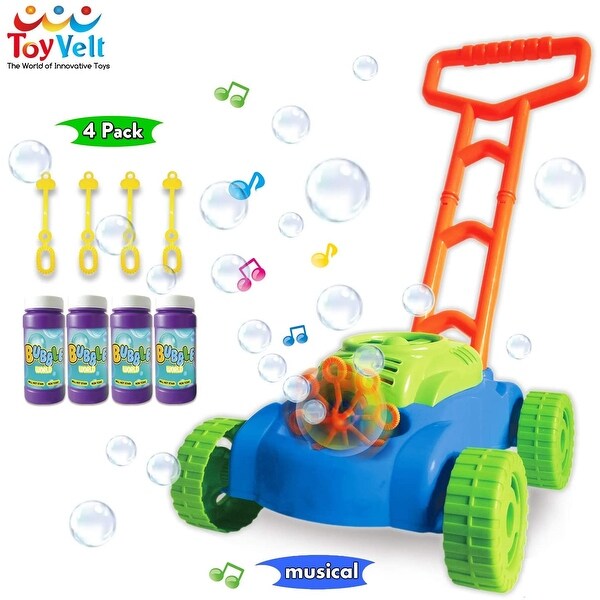 ToyVelt Bubble Lawn Mower for Kids Automatic Bubble Machine with Music Sounds Plus 4 x Bottles of Solution 4 x Sticks Bed Bath Beyond 31607082
