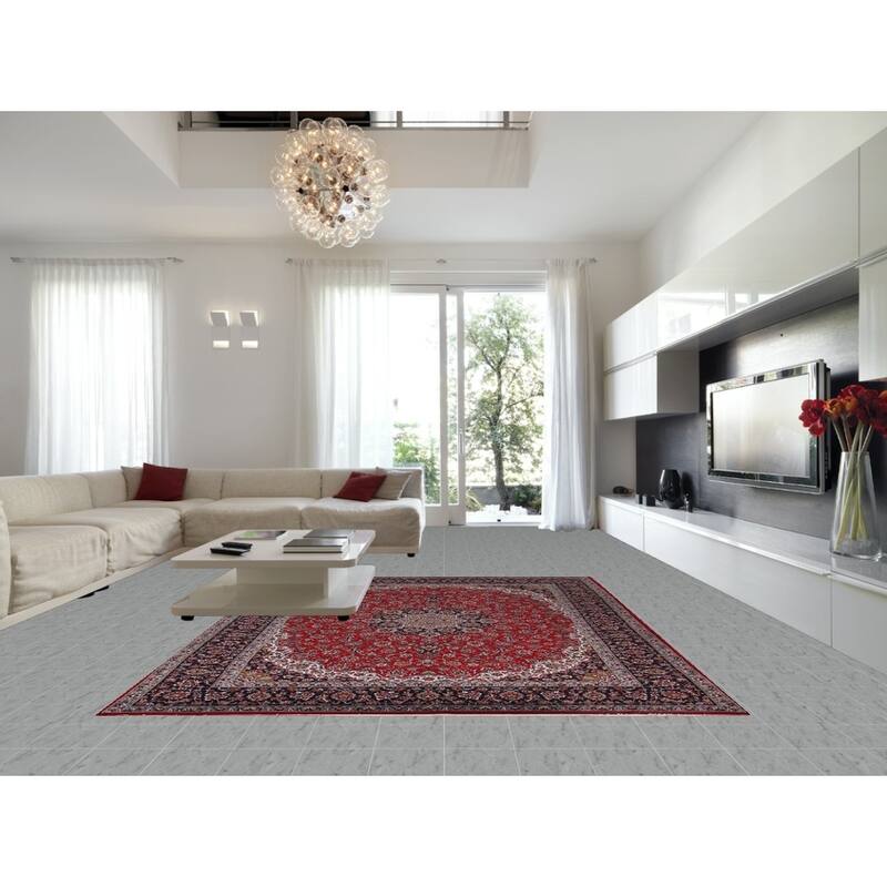 Floral Red Kashan Turkish Rug Dining Room Machine-Made Carpet - 9'7" x 12'9"