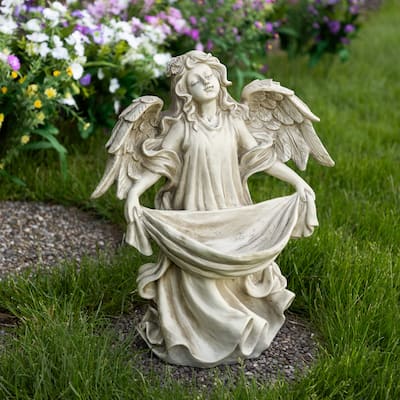 18.5" Serene Angel Bird Feeder Outdoor Garden Statue