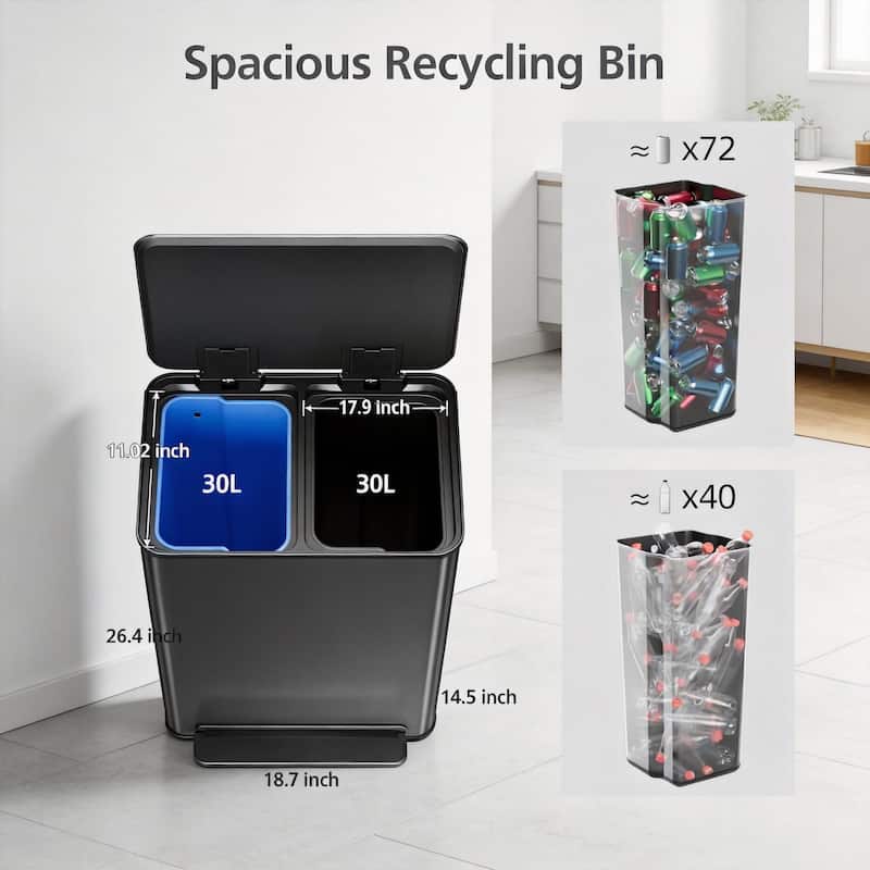 2 x 8 Gal Dual Compartment Trash Can, with Lid