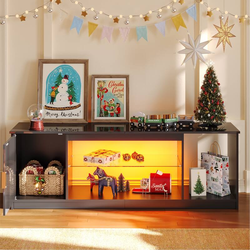 Bestier 57 in. TV Stand Fit TV Up to 65 in., LED Entertainment Center with Cabinet and Adjustable Shelf