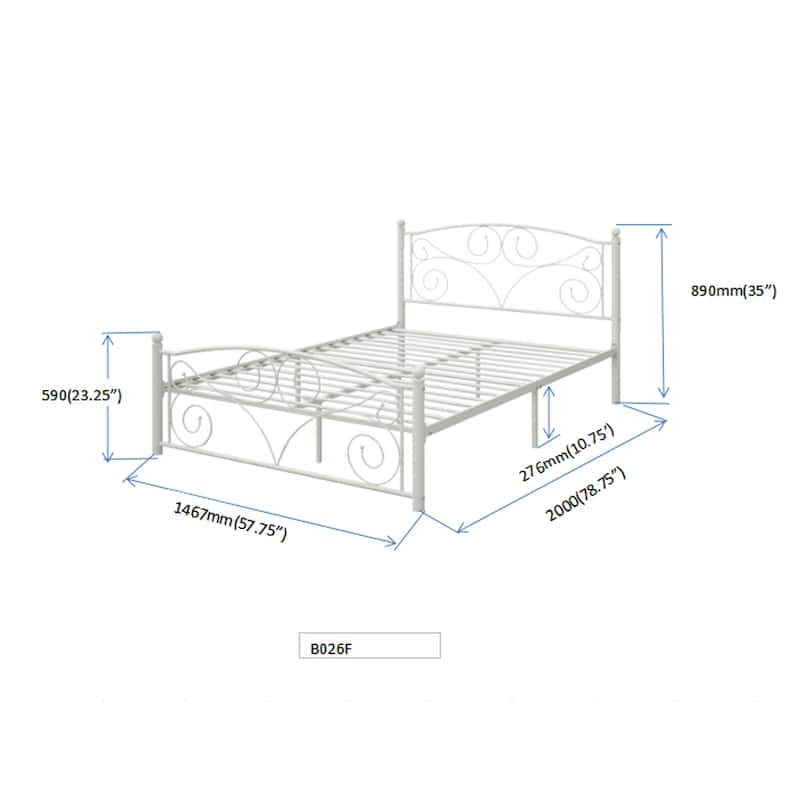 Full Size Metal Platform Bed Frame with Wrought Iron-Art Headboard/Footboard, No Box Spring Required