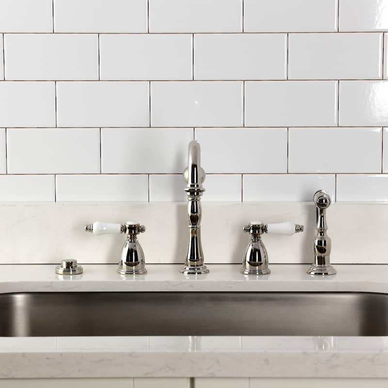 Kingston Brass Heritage Porcelain Kitchen Faucet with Side Spayer - 16'' (L) x 9-1/16'' (W) x 9-3/8'' (H)