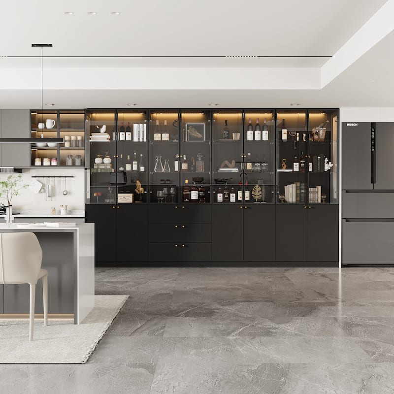 LED Glass Display Cabinet with Aluminum Alloy Frame Glass Door Showcase Wine Storage Cabinet