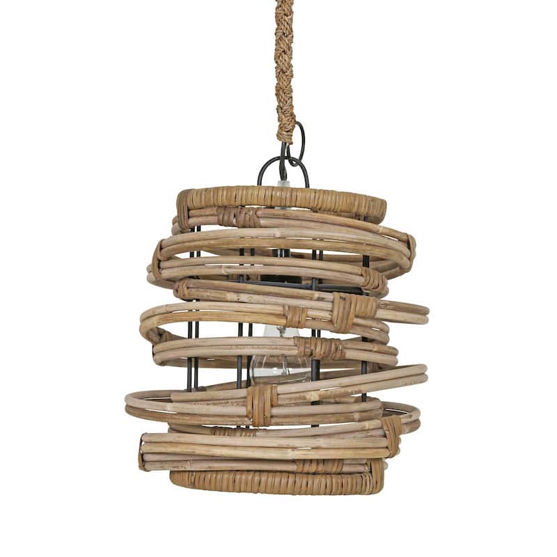 Natural Rattan Asymmetrical Hoop Pendant Light by East at Main