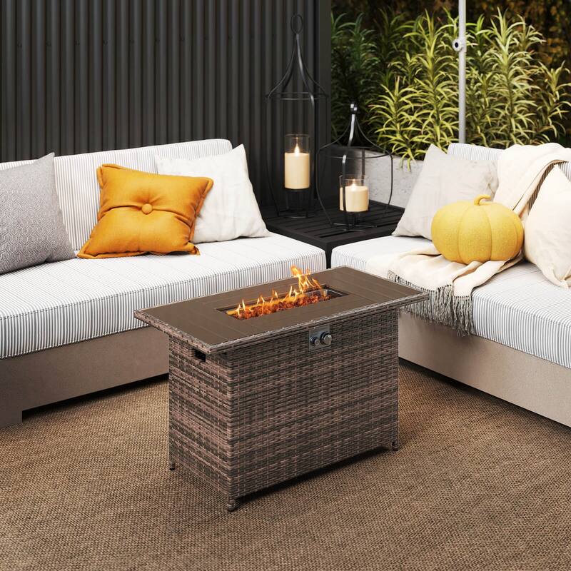 Costway 44.5" Propane Fire Pit Table with Metal Slatted Tabletop & - See Details
