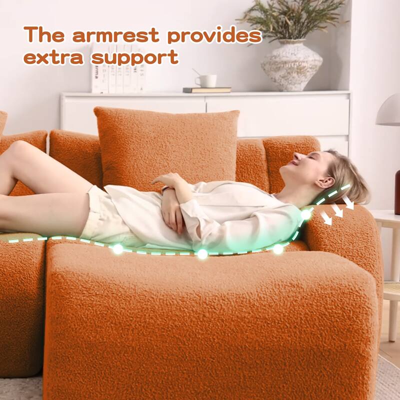 118" Modern U Shaped Modular Sectional Sofa, Boneless Couches for Living Room with Ottoman, 4 Seater Teddy Fabric Couch Sofa Set