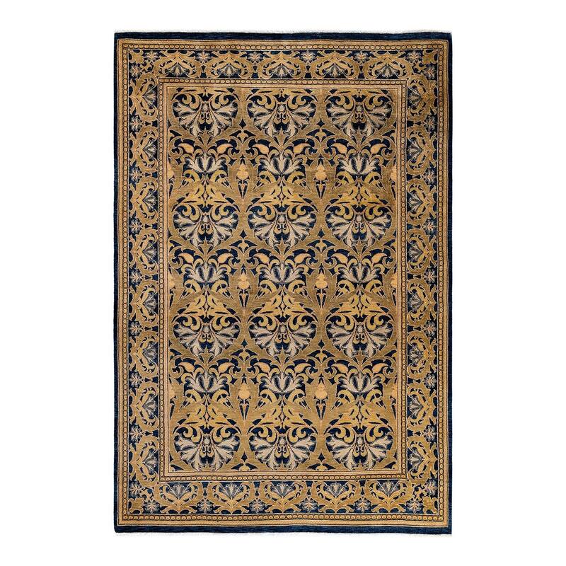 Overton Hand Knotted Wool Vintage Inspired Traditional Ottoman Navy Area Rug - 6' 1" x 9' 1"