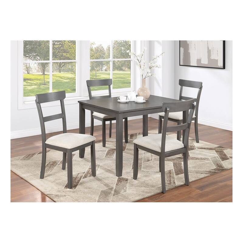 Classic Stylish Gray Natural Finish 5pc Dining Set Kitchen Dinette Wooden Top Table and Chairs Cushions Seats Ladder Bac