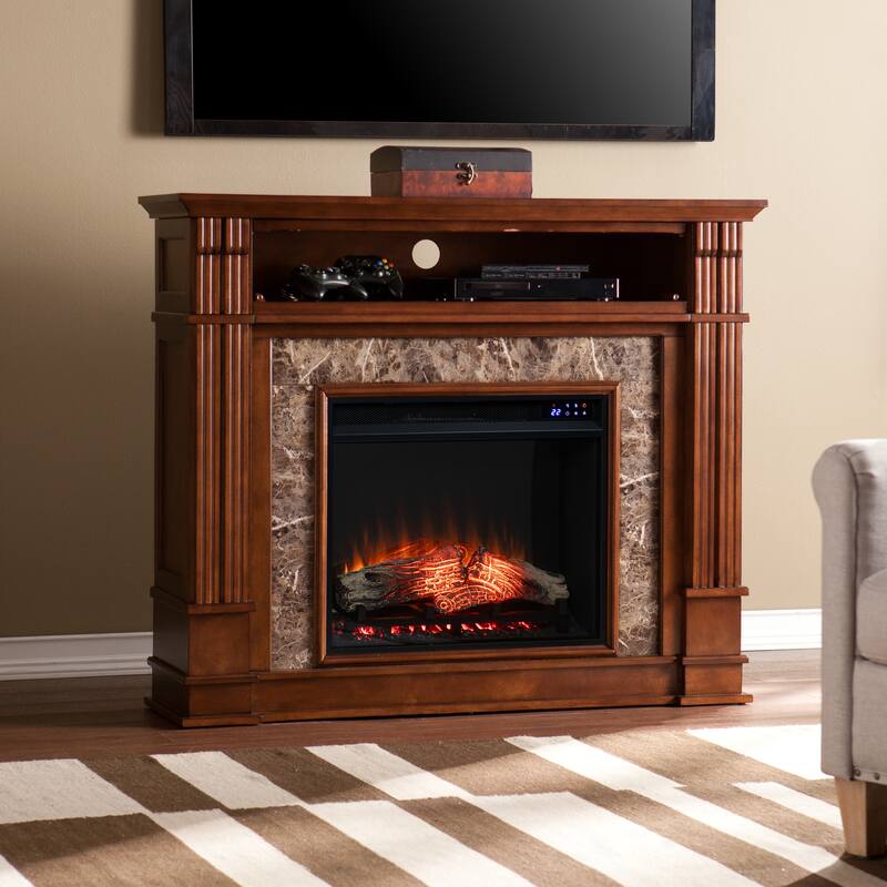 SEI Furniture Maple Faux Stone Electric Media Fireplace