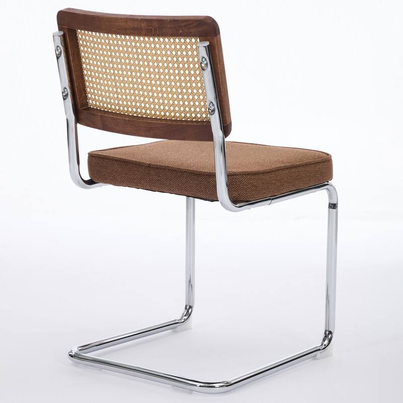 Mid Century Modern Dining Chairs Set of 2, Natural Cane Back & Stainless Chrome Base, Upholstered Rattan Kitchen Chairs