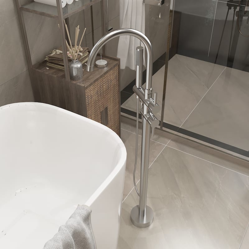 Floor Mount Bathtub Faucet Freestanding Tub Filler High Flow Shower Faucets with Handheld Shower - Silver