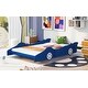 preview thumbnail 11 of 9, Full Race Car Bed with Rails - Pinewood in Blue