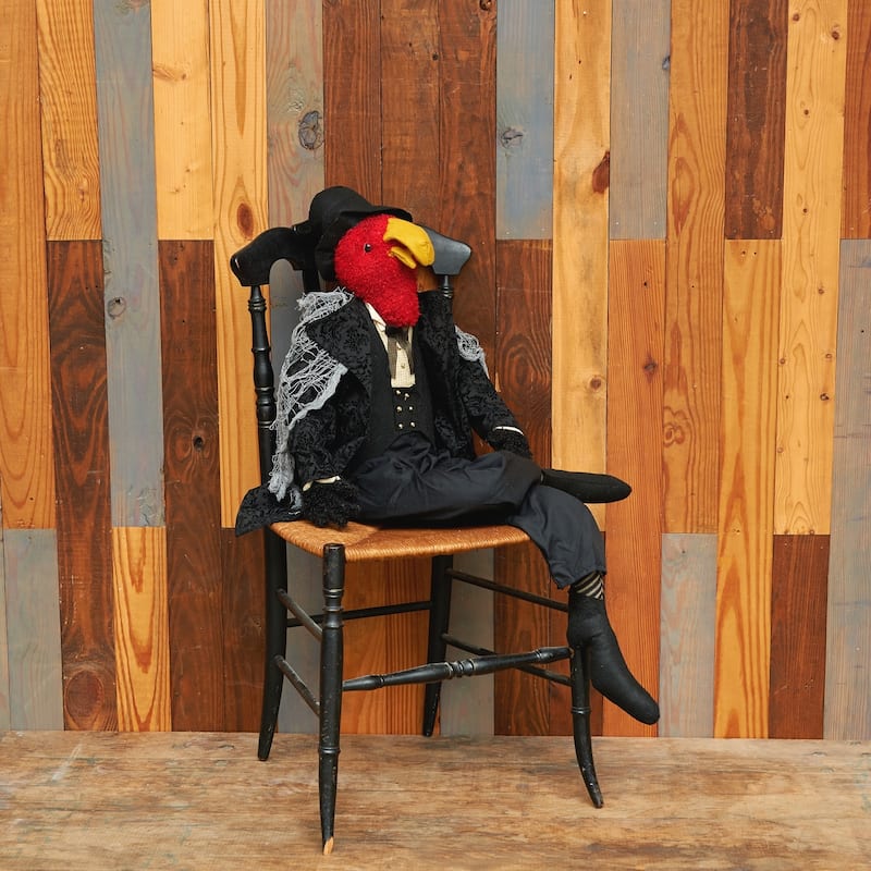 Vernon Vulture Art Doll Figure Joe Spencer Gathered Traditions Halloween Fall Harvest - Black - 36"