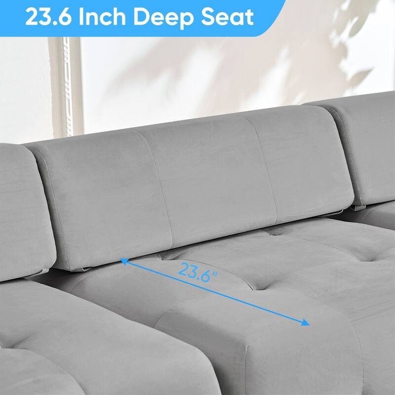 Mixoy 100inch Modular Sectional Sofa with Ottoman,Velvet 3-Seater L-Shaped Couch for Living Room - 100.4"w x 66.9"D x 24.8"H