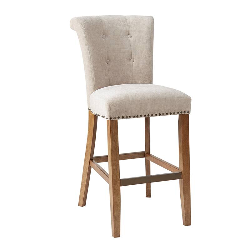 Sophisticated Button Tufted Bar Stool with Silver Nail Heads, Easy Assembly