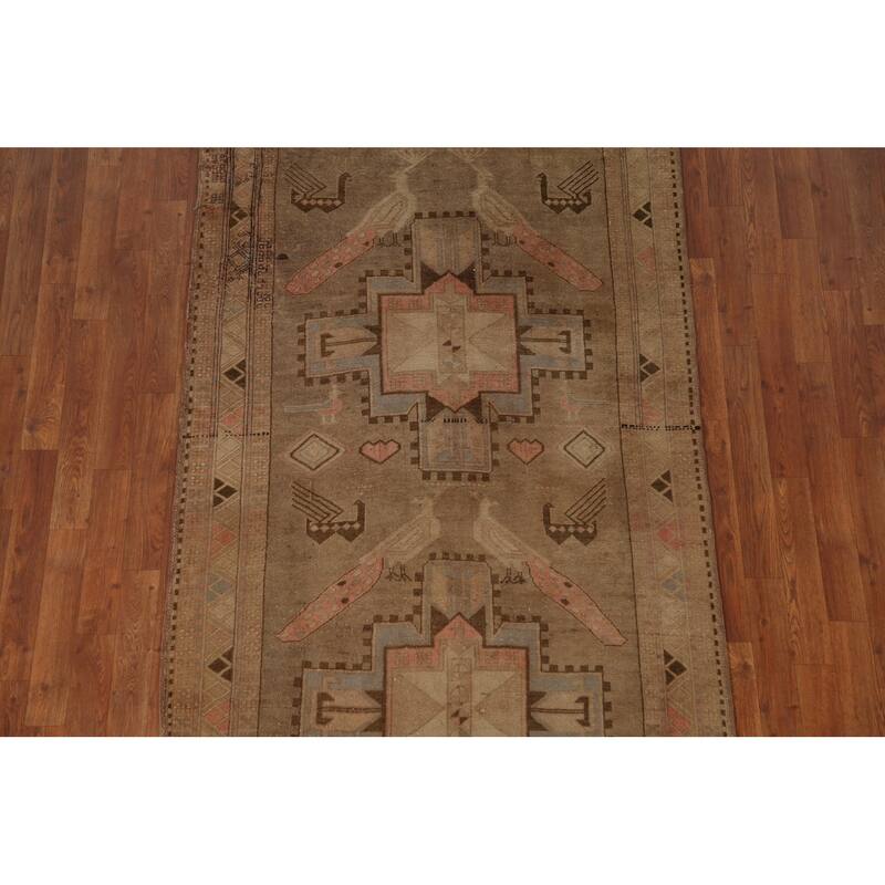 Tribal Animals Ardebil Persian Antique Runner Rug Handmade Wool Carpet - 4'0" x 10'11"