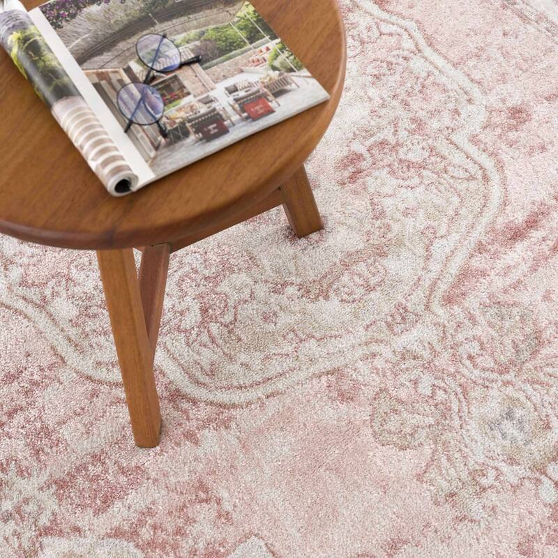 Hauteloom Kandos Hallway, Kitchen Runner Rug - Plum, Pale Pink, Cream - 2'7" x 10'