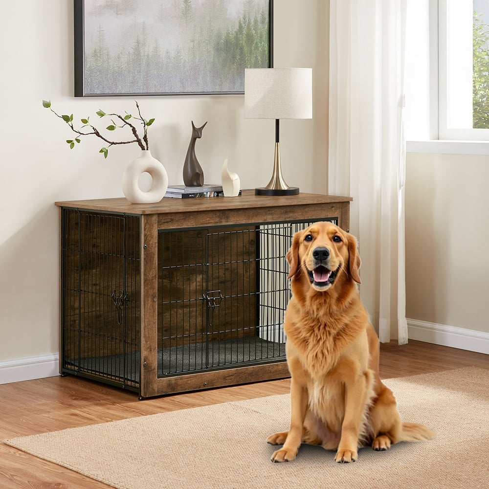 Wooden Dog Kennel Furniture, Heavy Duty End Table Pet Crate - Overstock -  42959553