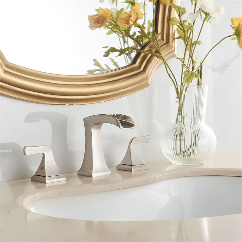Waterfall Widespread Bathroom Faucet Wtih Drain Assemble 2 Handle Bathroom Sink Faucets 3 Holes Modern Lavatory Vanity Basin Tap