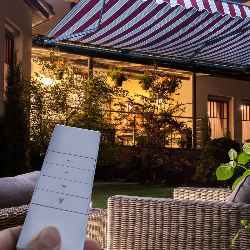 ALEKO Moroccan Semi-Cassette Motorized Patio Awning - Red & White Stripe - 20 x 10 Feet