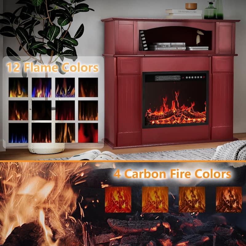 BOSSIN 43" Electric Fireplace with Mantel, 23 inch Electric Fireplace Insert,Freestanding TV Stand with Fireplace Wooden Firebox