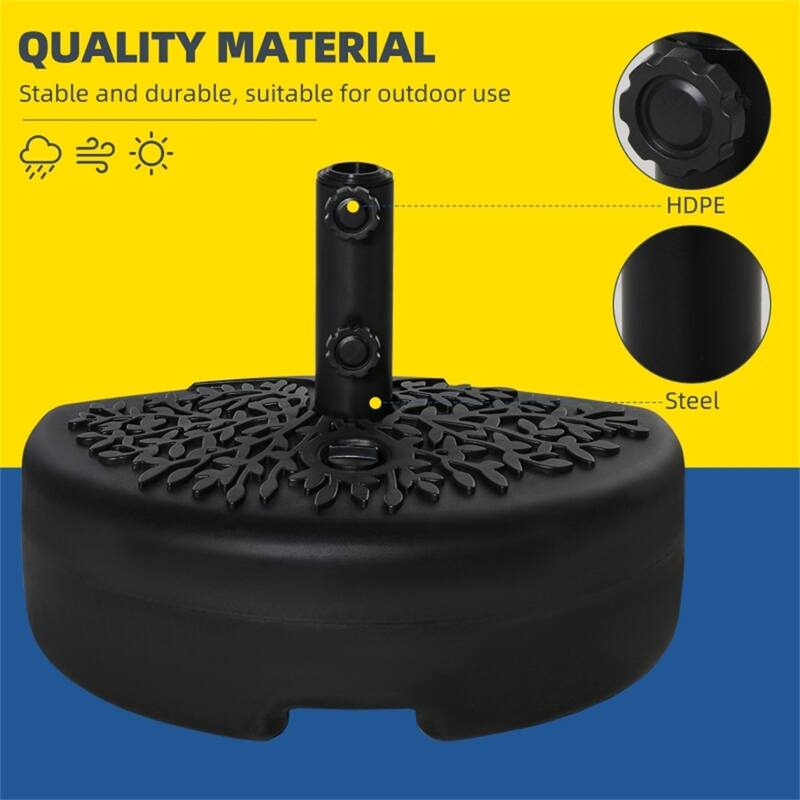 HDPE and Steel Half Umbrella Base Water or Sand Fillable Fits 1.5 and 2 Inch Poles for Balconies and Patios
