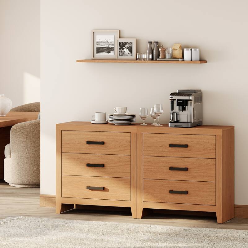 WAMPAT Farmhouse 3-Drawer Dresser, Wooden Chest of Drawers, Modern Storage Organizer & Nightstand for Bedroom, Living Room