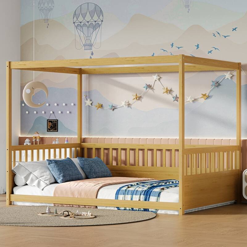 Canopy Bed Frame with Guardrails