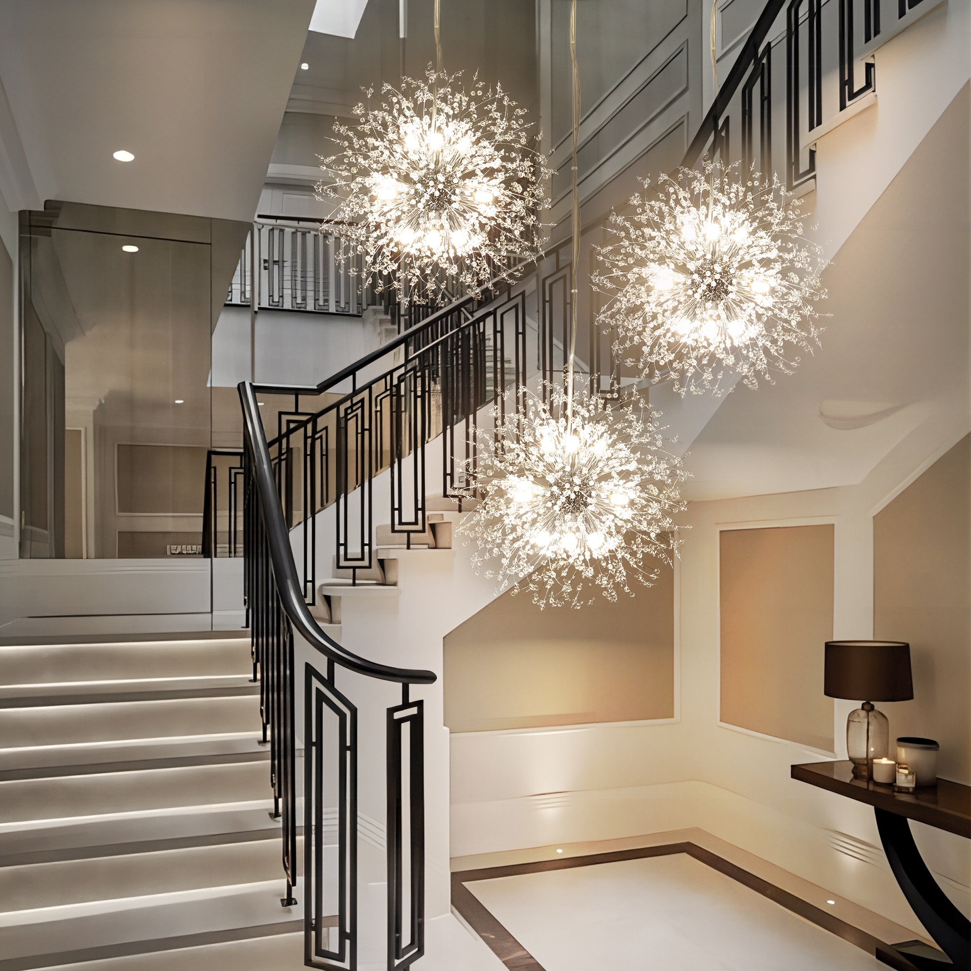 9-Light Modern Glam Large Round Globe Starburst Crystal Pendant Sphere Sputnik Firework Chandelier