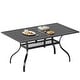preview thumbnail 2 of 3, Outdoor Patio 2 Tiers Iron Steel Slatted Rectangle Dining Table Black with Umbrella Hole for 6 Person - 60" x 37"