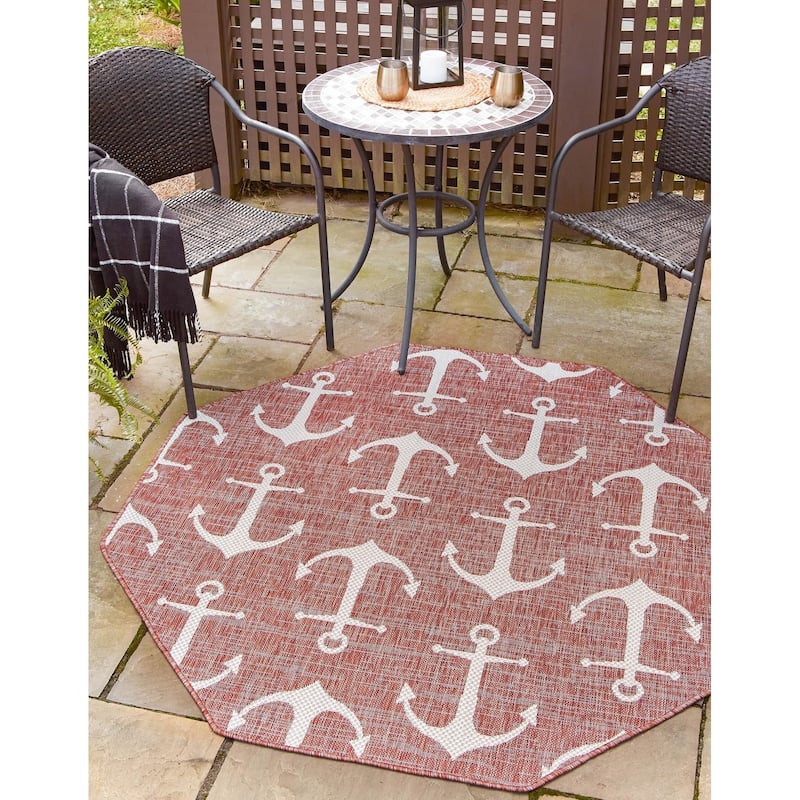 Outdoor Trisha Collection Area Rug - Rust Red - 5'3"x5'3" Octagon