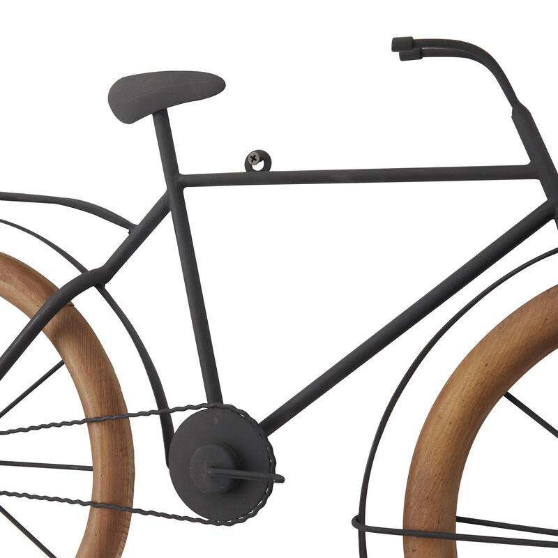 Metal Bike Home Wall Decor with Wood Wheels - Brown - Roche River Decor