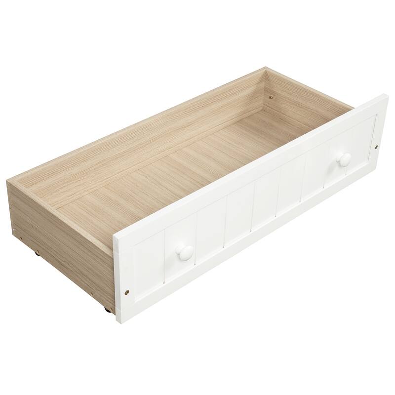 Classic Twin Size Daybed Storage Platform Bed with 2 Drawers, Armrest and Arched Backrest, Sofa Bed for Bedroom Living Room