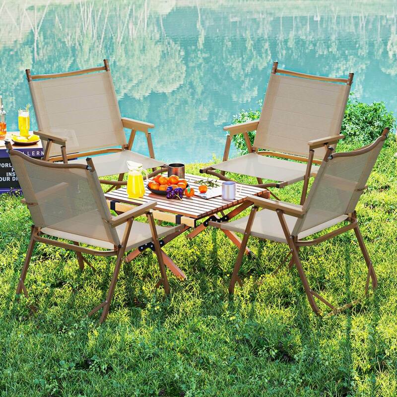 Costway Folding Camp Chairs Set of 2 with Aluminum Frame Support 400 - Beige