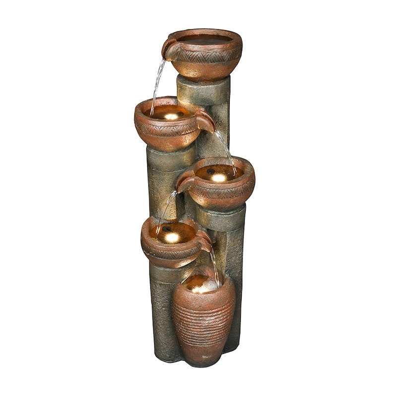 5-Tier Outdoor Water Fountain w/LED Lights Waterfall Feature for Home