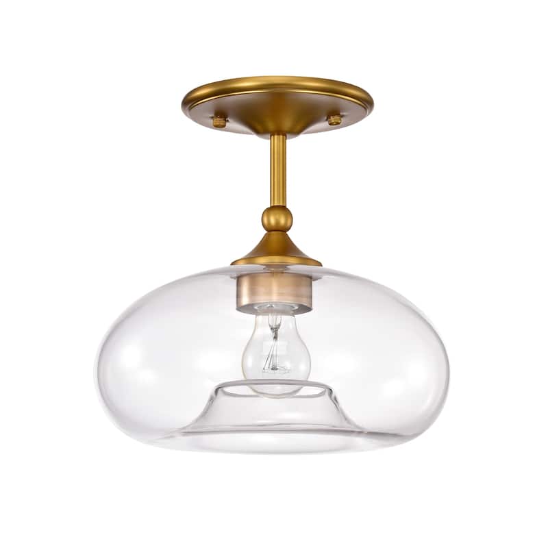 Charli Aged Brass 1-Light Curved Clear Glass Shade Semi-Flush Mount