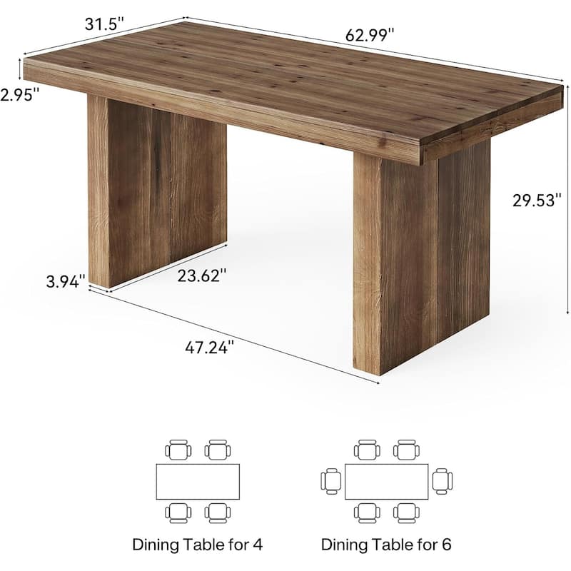 63-Inch Solid Wood Dining Table for 4-6 People for Dining Room, Kitchen