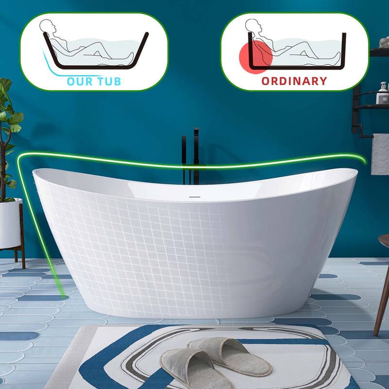 68 in. x 30 in. Acrylic Free Standing Soaking Tub with Overflow and Center Drain in White