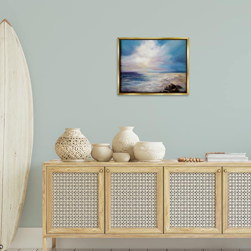 Stupell Serene Clouds over Beach Framed Floater Canvas Wall Art Design By Karen Hale